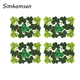 Simhomsen Set of 4 Embroidered Irish Clover Table Placemats for St. Patrick’s Day, Spring Shamrock Decorations