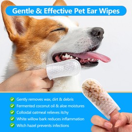AGOODTO Dog Ear Finger Wipes, Dog and Cat's Ears Ear Cleaning Wipes, can Remove Dirt and Earwax, Relieve itching and Inflammation, pet Ear one-time Natural and Gentle Cleaning Finger Wipes 60 Pieces