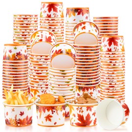 150 Pieces Thanksgiving Leaves Treat Snack Cups 8 oz Happy Fall Party Supplies Fall Maple Leaf Ice Cream Cups Harvest Disposable Paper Soup Bowls for Autumn Birthday Party Baby Shower Decoration