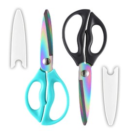 McHome MHS12 Kitchen Scissors with Sheath, 2-Pack 9” Rainbow Titanium Heavy Duty Kitchen Cooking Scissors, Stainless Steel Meat Cutting Scissors, Dishwasher Safe Shears for Chicken, Seafood, Herbs