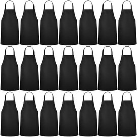 24 Pack Bib Aprons, Unisex Apron No Pocket Bulk Machine Washable Plain Aprons for Women Men Chef Kitchen BBQ Drawing Crafting (Black)