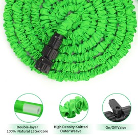 SienSlices Expandable Garden Hose 50FT - No Kink Flexible Water Pipe with 7 Pattern Spray Nozzle, Solid Brass Connectors and Retractable Latex Core, Lightweight Expanding Hose for Gardening, Green