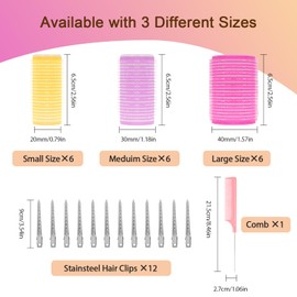 Romon Lockenwickler Locken-Set, 31 Stück buntes hitzefreies Set, selbstklebende Lockenwickler 40mm 30mm 20mm mit 12 Stück Haarclips 18 Lockenstäbe 1 Kamm große, Mehrgrößige Bigoudis