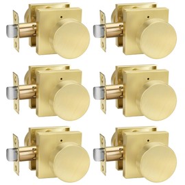 goldenwarm Privacy Gold Interior Door Knobs, Zinc-Alloy Heavy Duty Interior Door Knobs Bedroom, Contemporary Brass Door Knob Privacy, Brushed Gold Door Knob Interior for Bathroom(6 Pack)
