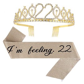 ruggito "Im Feeling 22" Sash & Rhinestone Tiara Set,22th Birthday Gifts Birthday Sash for Women Fun Party Favors Birthday Party Supplies