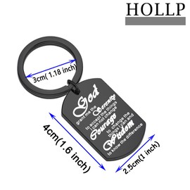 HOLLP Religious Jewelry God Grant Me The Serenity Prayer Quote Dog Tag Keyring Christian Gift Inspirational Keyring (God Grant Me -black)