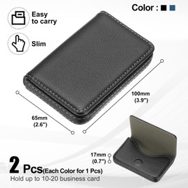 PATIKIL PU Leather Business Card Holder, 2Pcs Name Card Case with Magnetic Shut Wallet Pocket Carrier for ID Card Men Women, Black/Blue