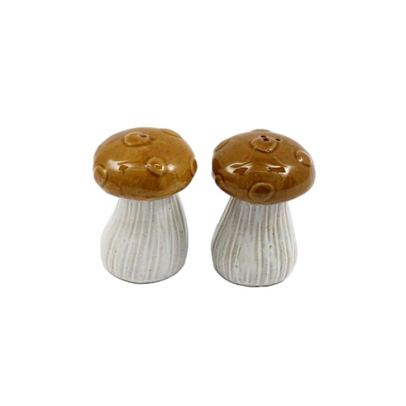 Novelty Glazed Ceramic Wooland Toadstool/Mushroom Cruet Set - Salt and