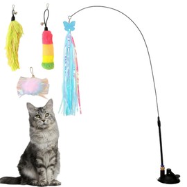 EujRcf 7 Piece Cat Toys for Indoor Cats, Interactive Kitten Toys Set with Suction Cup, Feather, Butterfly, Grass Tassel, Caterpillar & Crinkle Ball, Fun Teaser Wand for Playful Cats