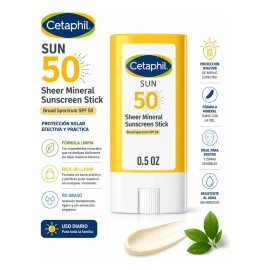 Cetaphil Stick Solar Mineral SPF 50 Facial 14g Alta Proteccion UVA UVB Oxido de Zinc Piel Sensible Acabado Invisible Mate No Comedogenico Resistente a