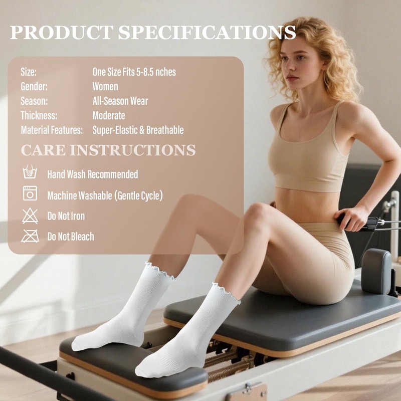 Fiohiros Pilates Yoga Socks with Grips for Women,Elegant Ruffle Frilly