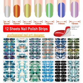 DANNEASY 12 Sheets Marble Nail Polish Stickers Full Nail Wraps Press on Nail Polish Strips Gel Nail Strips Self Adhesive Fingernail Sticker Nails for Women with Nail File, Cuticle Stick