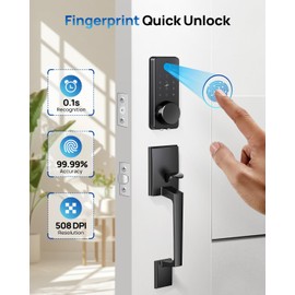 LOCTIAN Smart Fingerprint Door Lock Set with APP Control – Keyless Entry, Auto Lock, Electronic Keypad & 2 Lever Handles for Home, Apartment, or Office