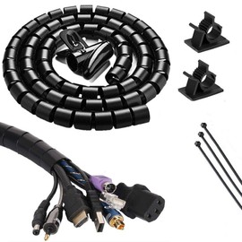 Cable Bundle, Wiring, Hidden Large Direct Electrical Cord Cover, Organization Storage, Control Cables, Accessory Sleeve, Waterproof Spiral Tube, Dog and Cat Cord, Prevents Chewing, VIWIEU Inner Diameter 1.1 inches (28 mm), Length 4.9 ft (1.5 m), TV Wire Binding Container, Reusable Convenient Computer Power Supply Storage, Adjustable, 1 Wire Organizer Cover (Black), 2 Free Cable Clips and 3 Cable Clips and 3 Repeat Ties Included, Power Tap for Secure, Secure, Secure Protection