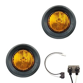 Pair of 2" Round - Amber LED Side Markers w/2 Pole Connectors - Grommet Mounted - TecNiq LED Truck Trailer RV Lights - Made in USA
