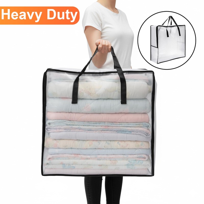 Fasmov 4 Pack Oversized Clear Storage Bag with Handles and
