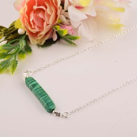 Natural Green Malachite Crystals Bar Necklace, rectangle Cabochon Gemstone, Energy Healing Crystals, Birthday, Gift for Her, Gemstone Jewelry 18 inch AAA+ Quality (malachite A)