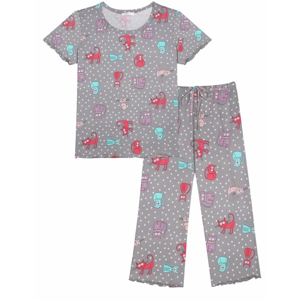 Ekouaer Women's Pajamas Set Short Sleeve Sleepwear 2 Piece Round