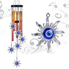 Blue Evil Eye Sun Wind Chimes Outdoor Decor, Mobile Sun Evil Eye Wind Catcher, Evil Eye Sun Wind Bells, Sun Blue Evil Eye Amulet Wind Chimes for Home, Gift for Mom, Balcony, Patio, Garden Decoration