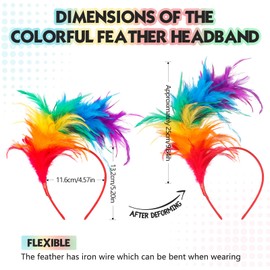 Dilunave Colorful Feather Headband Fascinator Headbands Cosplay Hair Bands Carnival Party Headdress Rainbow Headband Feather Headdress CostumeEaster Day, Wedding, Halloween Party (Bright Color), M