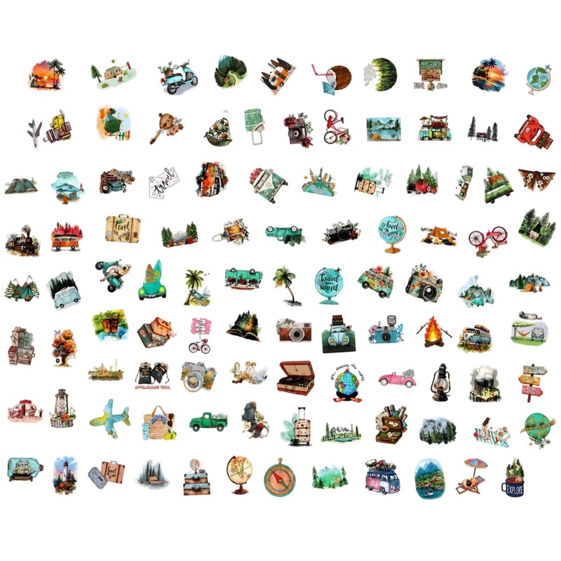Koilife 100Pcs Vintage Travel Stickers Waterproof PVC Scrapbooking Stickers