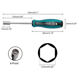 Utoolmart Socket Wrench Screwdriver, 5.5mm Non-Magnetic Tip Hex Nut Driver, Socket Driver Hex Nut Key Wrench Screwdriver, with 75mm Cr-V Steel Round Shaft, Screwdriver Nutdriver Hand Tool