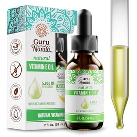 GuruNanda Aceite de vitamina E puro y natural para piel, cara y uñas, 5,000 UI con tocoferol D-alfa y aceite MCT para ayudar a mejorar la absorción, s