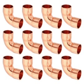 PATIKIL 3/8" ID 0.8mm Thick Elbow Copper Fitting, 12pcs 99.9% Pure Copper Pipe Fitting 90 Degree Short Radius Tube Connector Sweat Solder for HVAC Refrigeration System