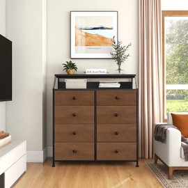 REAHOME 8 Drawer Steel Frame Wood Top Storage Organizer Dresser for Closet, Living Room, and Entryway with 2 Additional Drawer Organizers, Espresso