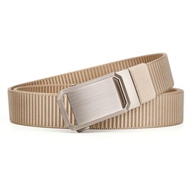 HEIX Men's Elastic Nylon Belt with Heavy-Duty Automatic Metal Buckle, Quick-Dry Adjustable Cut-to-Fit Belt for Business & Casual, 130cm Length, Fits 70-117cm Waist (BEIGE)