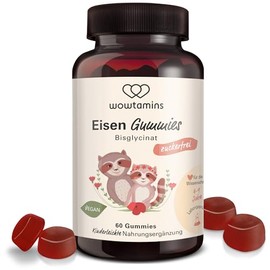 wowtamins wowtamins? EISEN Bisglycinat mit Vitamin C (120 Stck) - Zuckerfreie & Vegane Eisen Gummies - Hochdosiertes Eisenpr?parat als Fruchtgummi fr Kinder und Frauen bei Eisenunterversorgung oder PMS