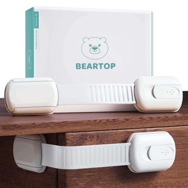 BEARTOP Child Safety Cabinet | Cabinet Lock Baby | Cupboard Lock | BPA Free | Adjustable Length | Strong Hold | 3 cm - 12 cm | White | Pack of 4