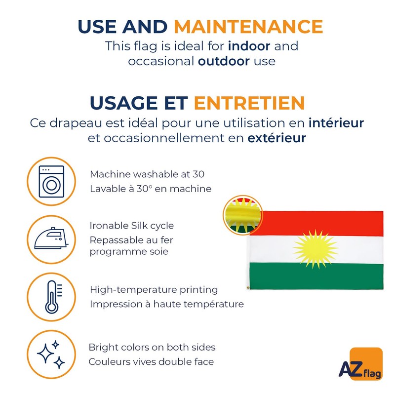 AZ FLAG - Kurdistan Flag - 90x60 Cm - 100D