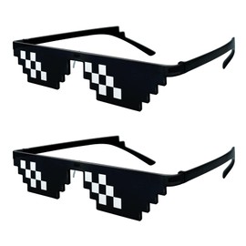 2 Pcs Thug Life Glasses Pixel Sunglasses for Party, Deal with it Glasses Bachelor Party Decor Funny Sunglasses Cool Meme Glasses for Photo Props, MLG Glasses for Men and Women Festival Rave Gear