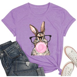 Easter Shirt for Women Funny Cute Bunny Wearing Glasses Leopard Tshirt Happy Easter Rabbit Lover Shirt Holiday Tee Top