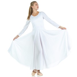 Danzcue Womens Praise Loose Fit Full Length Long Sleeve Dance Dress, White, Large