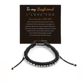 UILZ To my Boyfriend Momrse Code Bracelet for Men with Card Morse Code Bracelets for Son Brother Dad Husband Grandson Boyfriend Inspirational Leather Bracelet