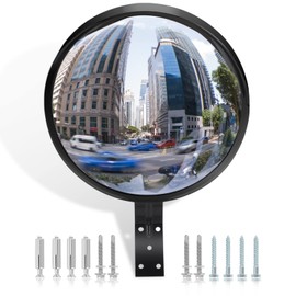 Arcylic Convex Mirror 𝟭𝟮" 𝗦𝗲𝗰𝘂𝗿𝗶𝘁𝘆 𝗠𝗶𝗿𝗿𝗼𝗿, Adjustable Fixing Bracket Wide Angle Clear View For Indoor Outdoor Driveway Parking Garage Warehouse Office By Hydencamm (12 inch)