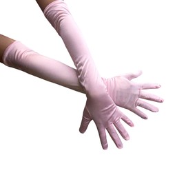 Ladies Long Satin Opera Glove Formal Elbow Length Glove Bride Evening Tea Party Church Wedding W-G-1 Pink One Size, pink