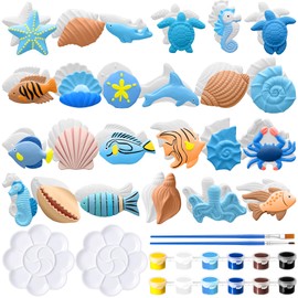 WinnerWhy 24 Pcs Summer Ocean DIY Painting Ceramic Kit Coastal Sea Paint Your Own Ceramic Unpainted Plaster Figurines with Tools for Adults Home Activity Party Favor