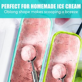 Fouvin Set of 2 Ice Cream Containers for Ice Cream, Ice Containers for Homemade Ice Cream, 1.5 L Storage Containers, Ice Cream Container with Lid, Food Grade BPA-Free (Green + Blue)