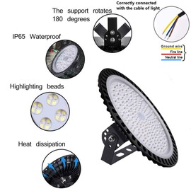 Donzake 500W LED High Bay Light lamp Factory Warehouse Industrial Lighting 40000 Lumen 6000-6500K IP65 Warehouse LED Lights- Commercial Bay Lighting for Garage Factory Workshop Gym (500W 1)