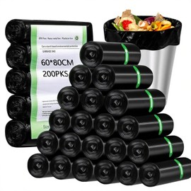 Bolsas de Basura de 13 Galones 200 Piezas, Bolsas para Basura Grandes Biodegradables 80 * 60CM, Gruesas, Inodoras, Grandes, Compostables, ideal para Cocina, Baño, Oficina, Hogar (Negro, 60 * 80)