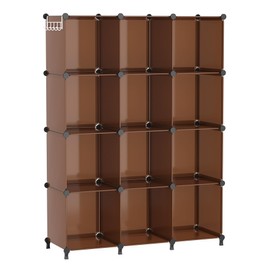 AWTATOS Cube Storage Organizer, Storage Cubes Shelves Bookshelf, 12 Cube Closet Organizers and Storage, DIY Stackable Plastic Clothes Organizer Shelving for Bedroom, Home, Cocoa Brown
