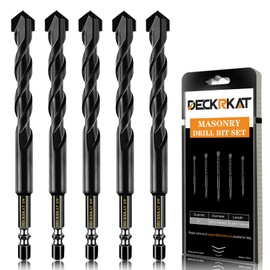 DECKRKAT 5-Piece 3/8" Carbide Masonry Drill Bits for Concrete, Brick, Tile - Black Hex Shank Set w/Heavy-Duty Case, Quick Change Fit Drill Driver