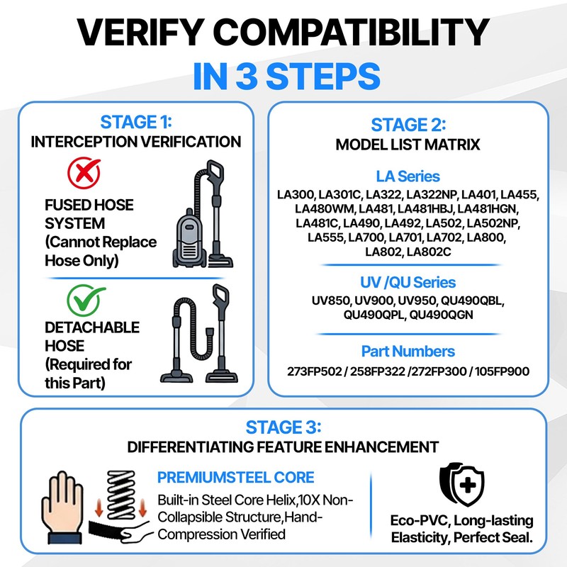 Vacuum Hose Replacement Compatible with Shark UV900 UV850 UV950 LA555