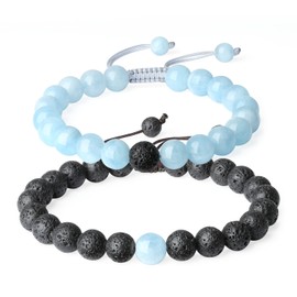 AmorWing Prayer Beads Aquamarine Lava Stones Crystals Long Distance Relationship Bracelet