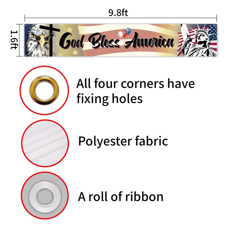 Large God Bless America Banner,Fourth of July Day Outdoor Yard