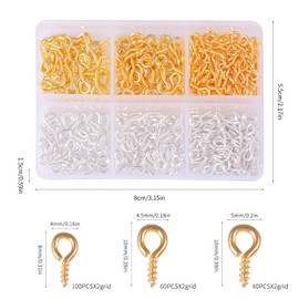 Fokroin Pack of 800 Eye Screws, 3 Sizes Eyelet Screws, Small Screw Eyelets with Storage Box, Screw Eyelets, Eye Screws, for DIY Jewellery Making, Bead Curtains, Craftsmanship (4/4.5/5 mm)