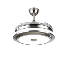 Fandian 36Inch Modern Ceiling Light with Fans Remote Control Retractable Blades for Living Room Bedroom Restaurant, Silver Color with Silent Motor (36In-1)